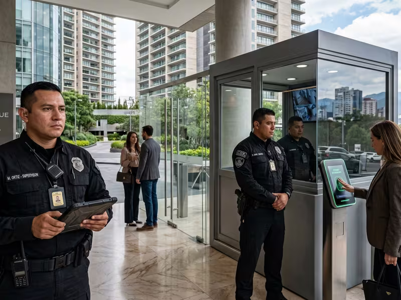 Guardia de seguridad en el acceso de un condominio residencial