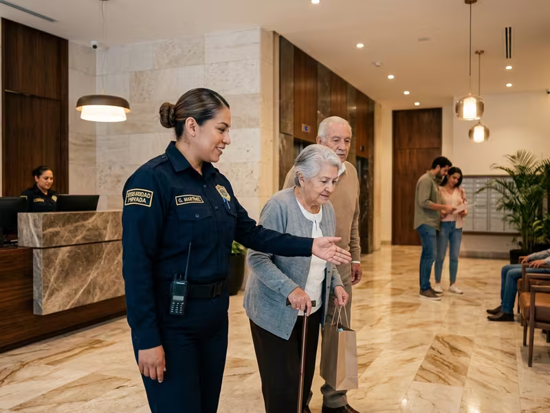 Elemento de seguridad con trato profesional en un evento corporativo