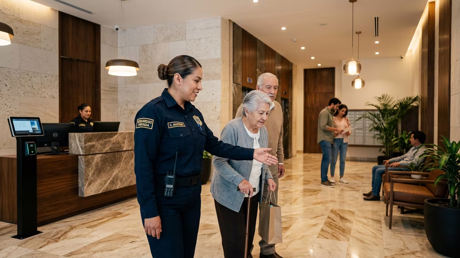 Elemento de seguridad con trato profesional en un evento corporativo